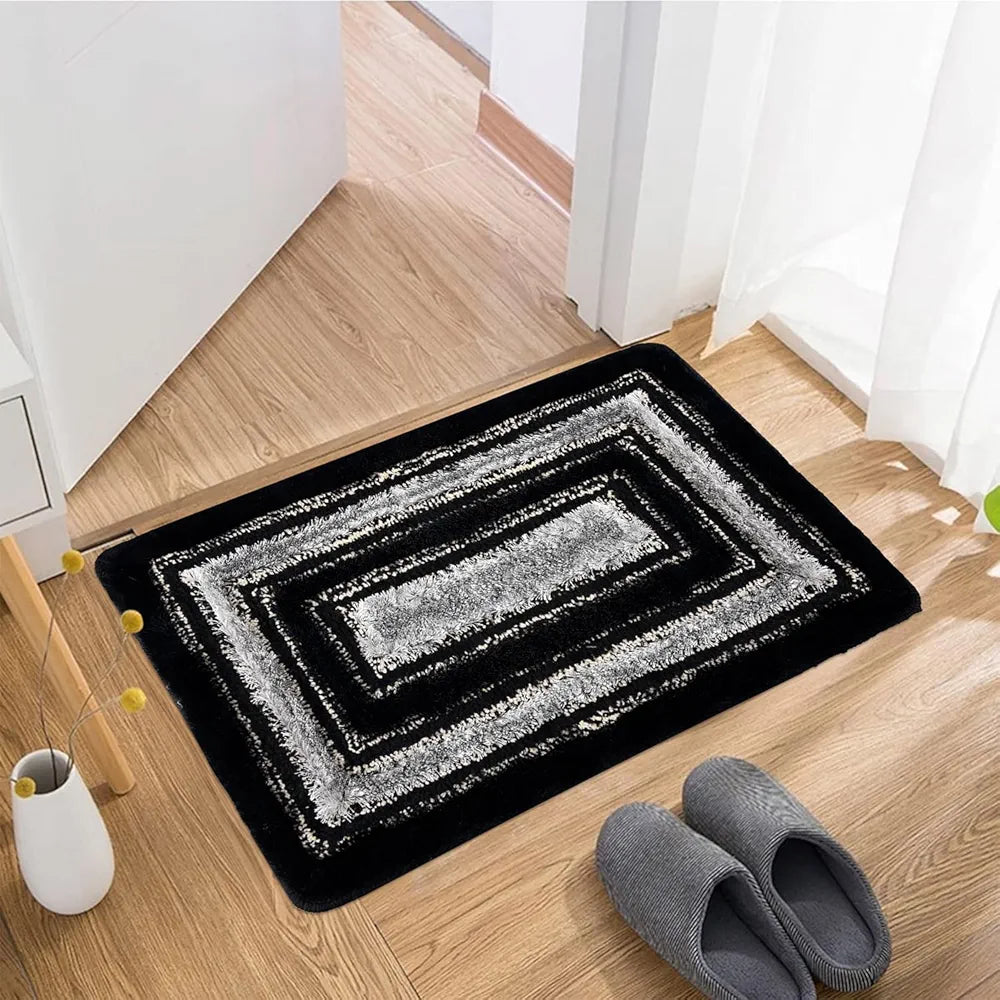 Kuber Industries Door Mat Square Shape Fur Doormat Microfiber Gray & Black