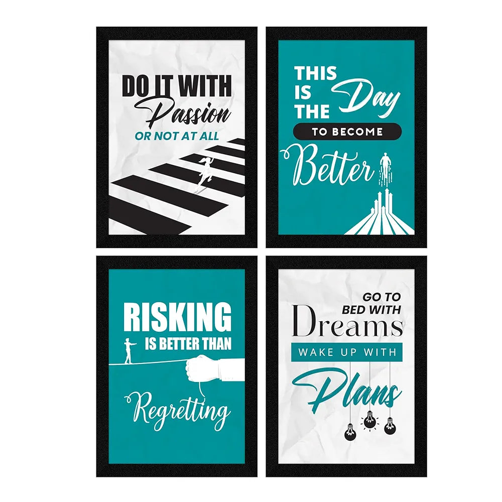 ArtX Paper Dreams Plans Motivational Framed Posters Set of 4