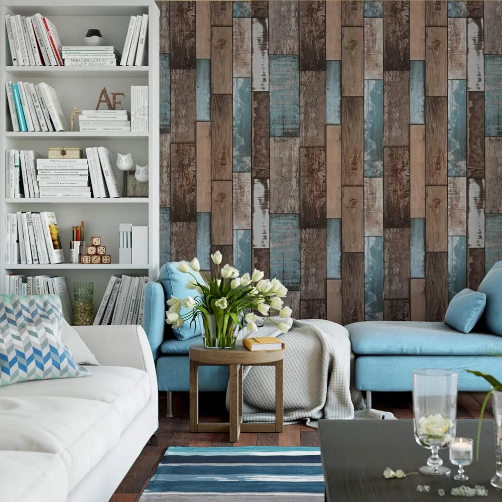 Jaamso Royals Dark Vitange Wood Strips Peel and Stick Wallpaper