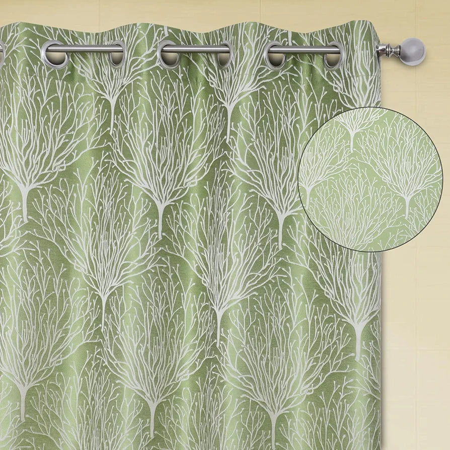 Cloth Fusion Jacquard Long Door Curtain 9 feet Set of 2 Green 02