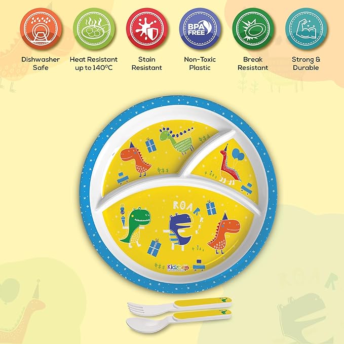 Cello Kidzbee Trioplate Dino Party Melamine Meal Set for Kids