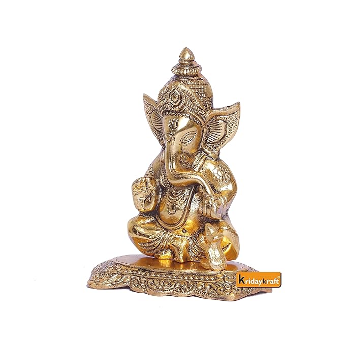 KridayKraft Ganesha Metal Action Statue Ganpati Murti For Pooja Room & Decor Colour Gold