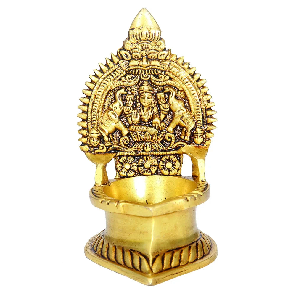 Anciently Premium Gajalakshmi Deepam | Gajalakshmi Deepa | Gajalakshmi Diya | Antique Gajalakshmi Vilakku Brass 14 CM Height, Gold Colour, 1 Piece