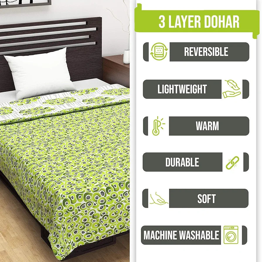 Divine Casa 120 GSM Microfiber Single Kids Dohar Soft & Lightweight Throw Blanket Cloudy Balls Pattern Colour Green Glow