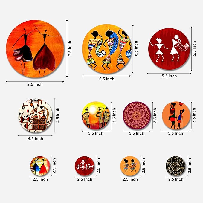 Artvibes Designer Engineered Wood Wall Hanging Decoration Item for Home Decor | Pack of 11 Pieces