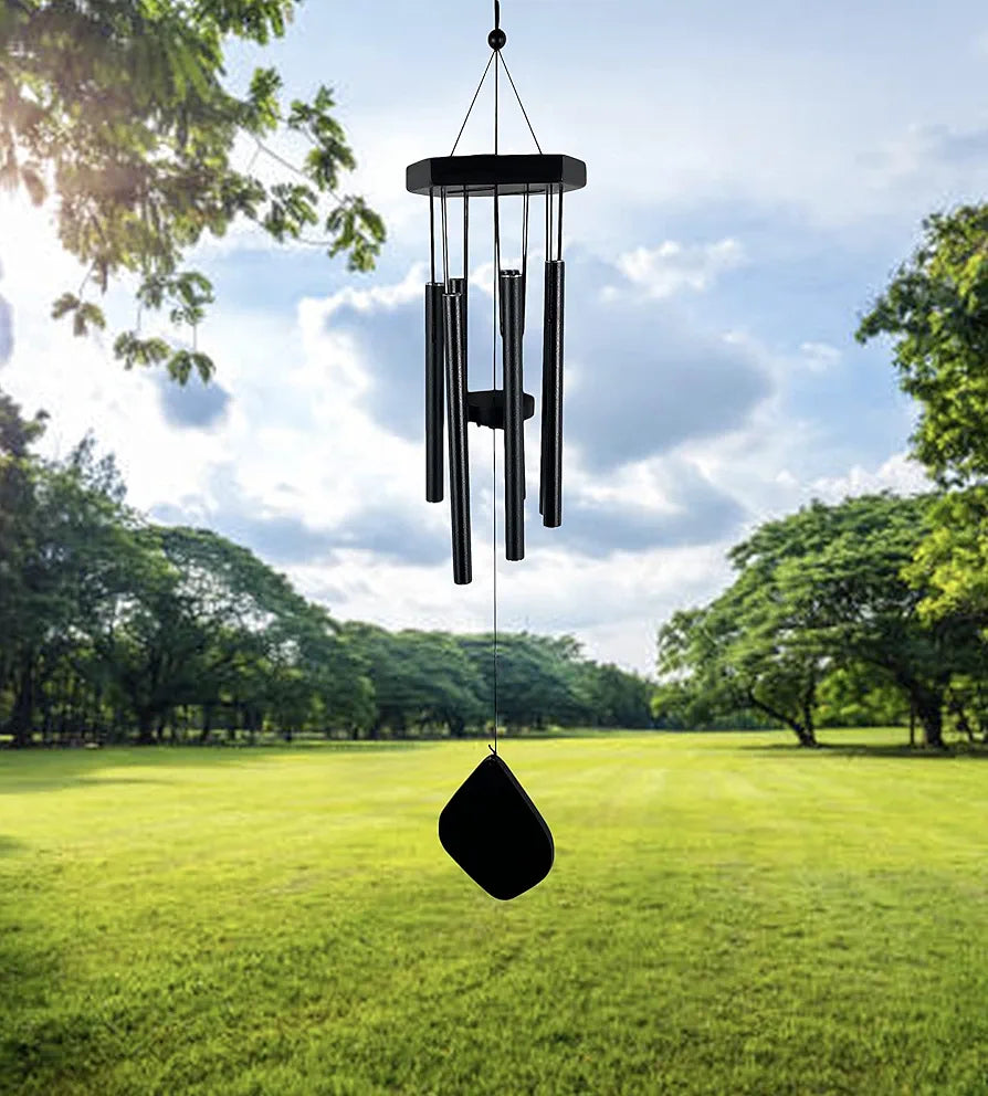 Digant Handcrafted Black 7 Metal Pipes Wind Chime Black