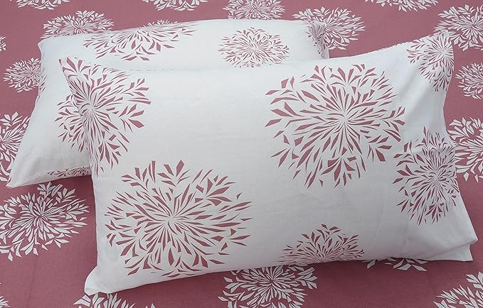 Huesland by Ahmedabad Cotton 144 TC Bedsheet for King Size Bed with 2 Pillow Covers | Mauve & White
