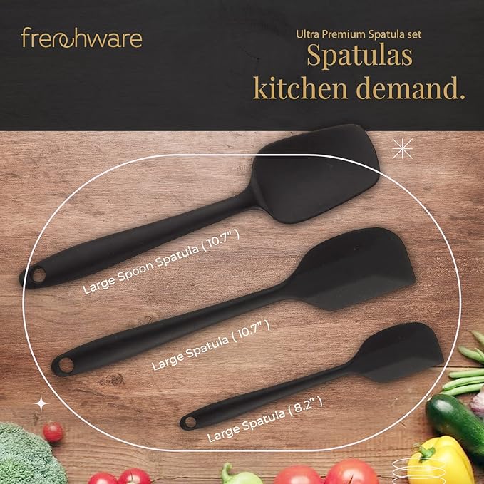 Frenchware Set of 3, Silicone Spatulas | Non-stick Spatula for Cooking, Baking & Mixing | Dishwasher Safe