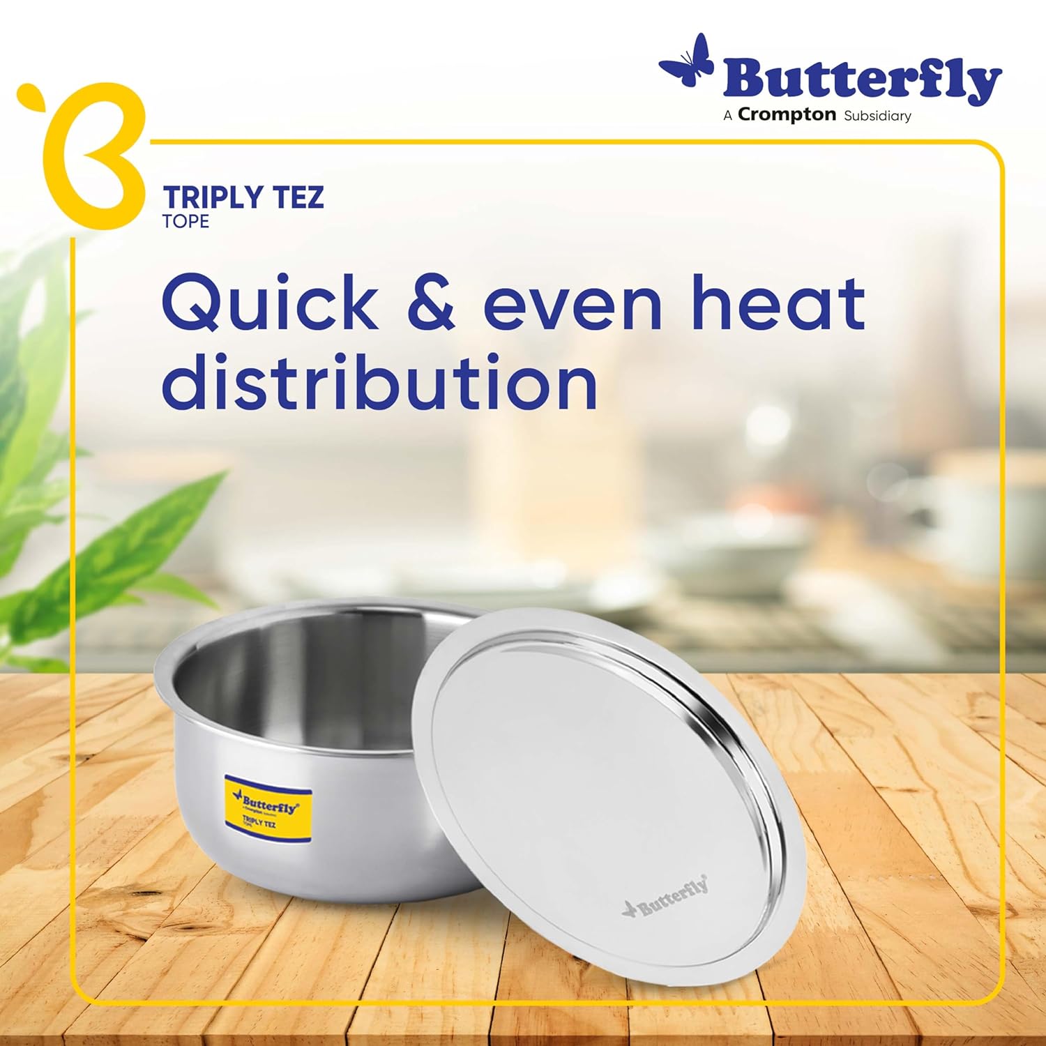 Butterfly Tez Triply Tope With Lid - 2.8 Litre| 20 Cm | Induction & Gas Stove Compatible