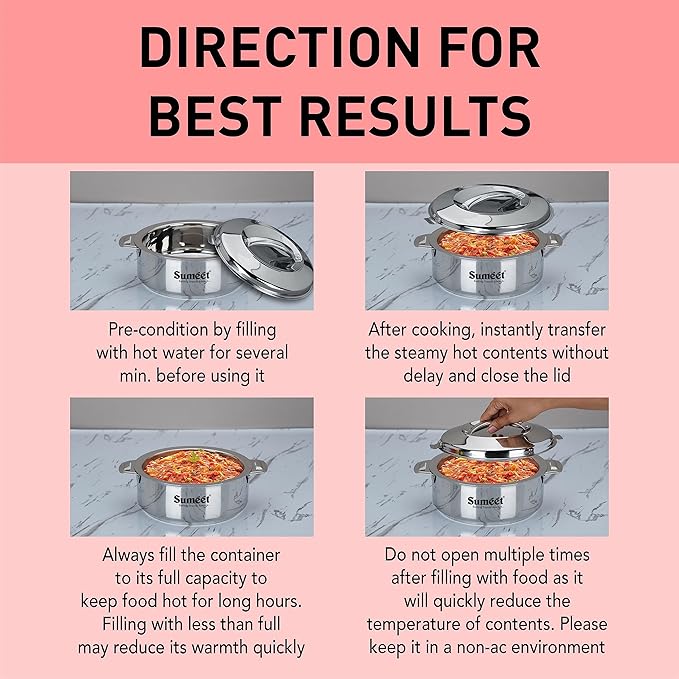 Sumeet Smart Serve Stainless Steel Double Wall Insulated Small Hot Pot Casserole 1.6L Silver