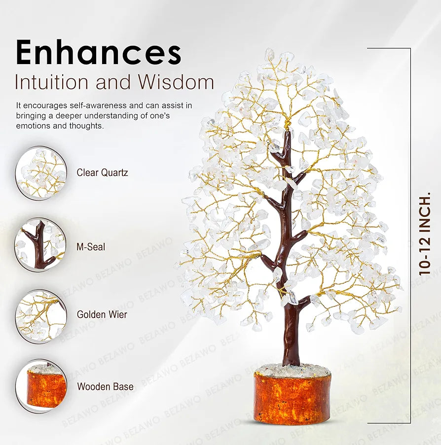 Bezavo Clear Quartz Crystal Tree Golden Wire
