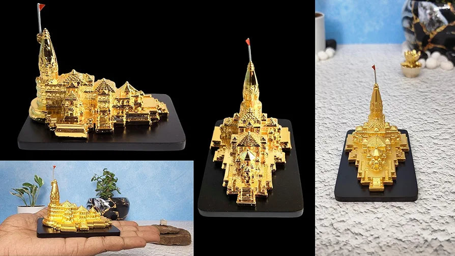 Gold Art India Ram Mandir Ayodhya Gold Plated 24 Karat - Minature small