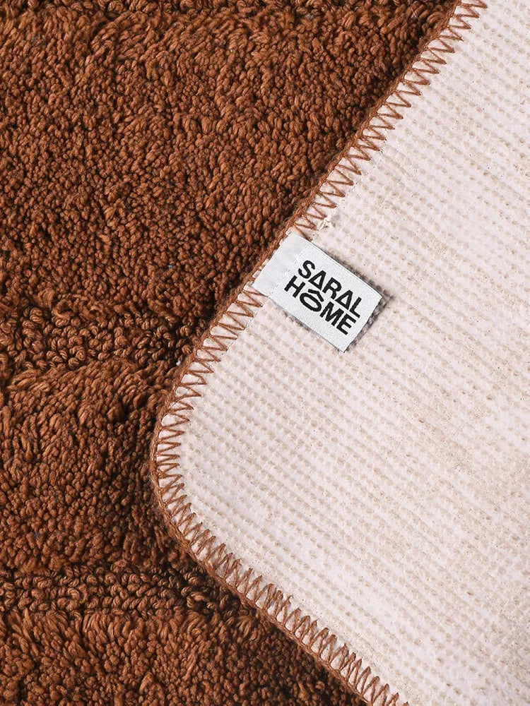 Saral Home Cotton Anti Slip Bathmat Set with Contour Colour Brown