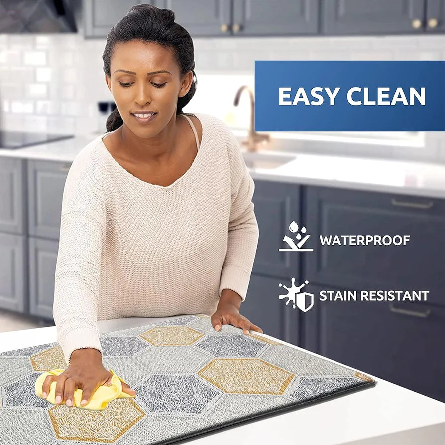 Luxe Home Columbo Anti-Fatigue Kitchen Mat Non-Slip Cushioned Comfort Mat Hexagonal Tile Pattern Standing Desk Mat Colour Honeycomb