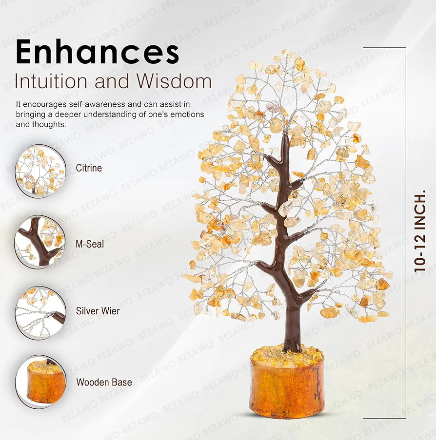 Bezavo Citrine Crystal Tree Feng Shui Money Tree Silver Wire for Prosperity & Vitality