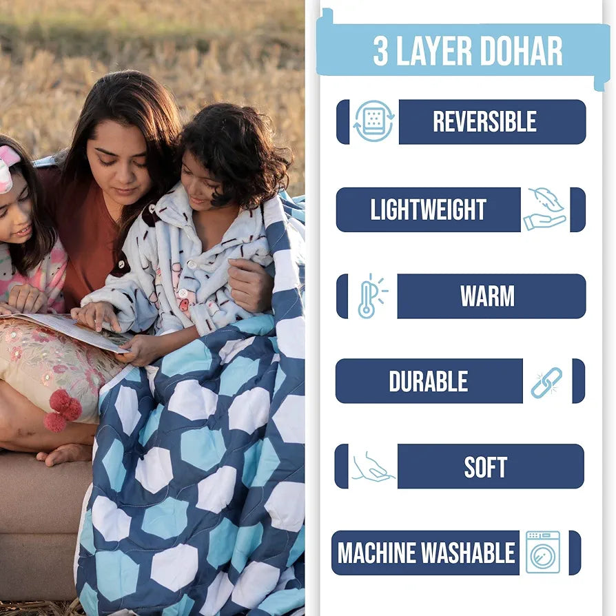 Divine Casa 120 GSM Microfiber Double Dohar Soft & Lightweight Throw Blanket Hexagonal Pattern Colour Legion Blue