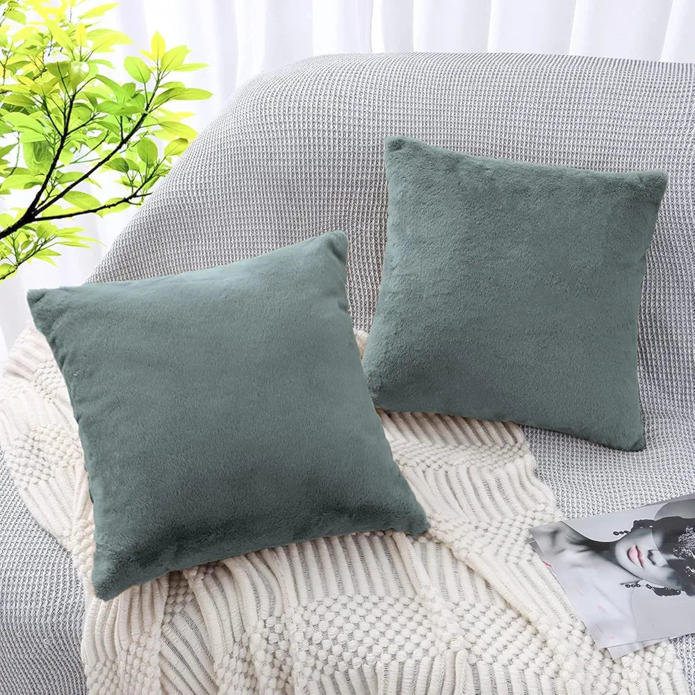 Luxe Home Cushion Cover Duble Side Rabbit Fur Plain Design Covers Set of 2 for Sofa Colour Seige