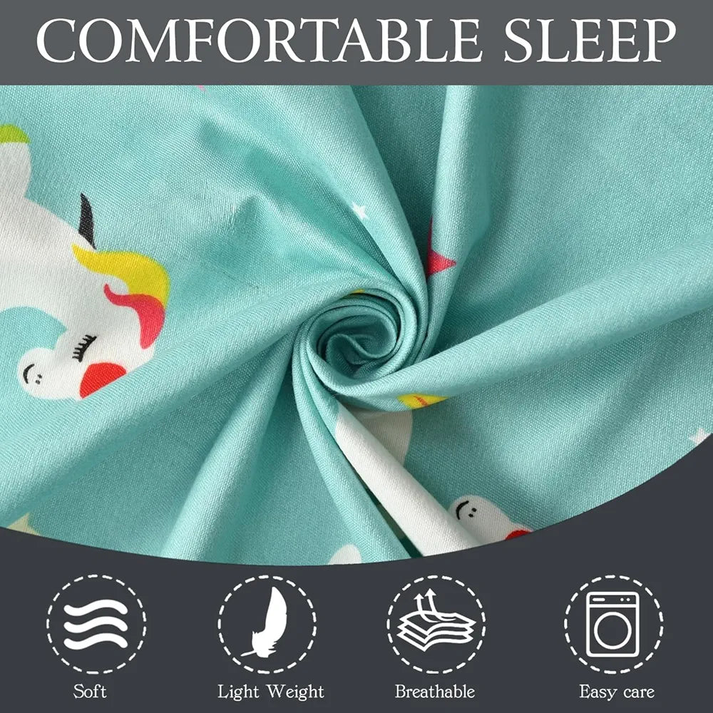 Fresh From Loom Elastic Printed Fitted Single Bed Bedsheet For Kids With One Pillow Cover Unicorn Small Single Blue 300 TC Teal