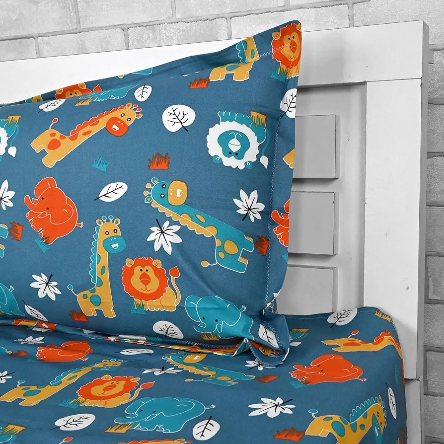 Divine Casa 144 TC 100% Cotton Single Bedsheet with 1 Pillow Cover Abstract Pattern Colour Iris Deep