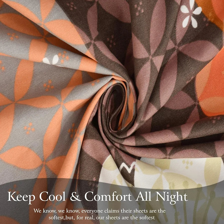 Fresh From Loom Floral Microfiber Cotton Bedsheet 240 TC King Size Soft Bed Cover with 2 Pillow Cover Berry Brown