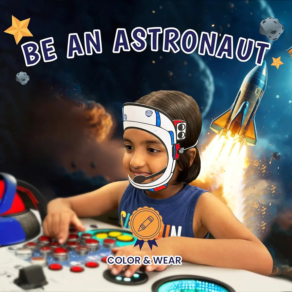The Curious Bees Space Safari 4-in-1 Craft Box for Kids | Solar System Mobile, Astronaut Mask, Rocket Craft, Constellation DIY | Creative & Educational Space Activities | Age Group: 4-8 Years