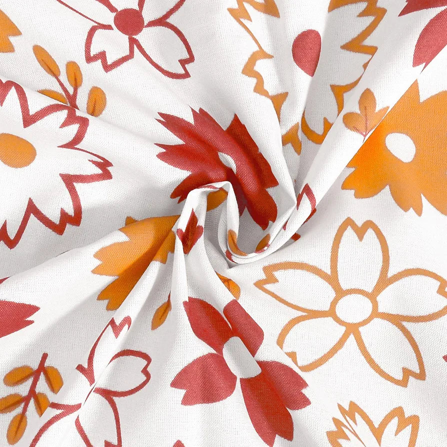 Divine Casa Double Size Bedsheet for Double Bed 144 TC Pure Cotton Queen Size with 2 Pillow Covers Floral Colour Rust White