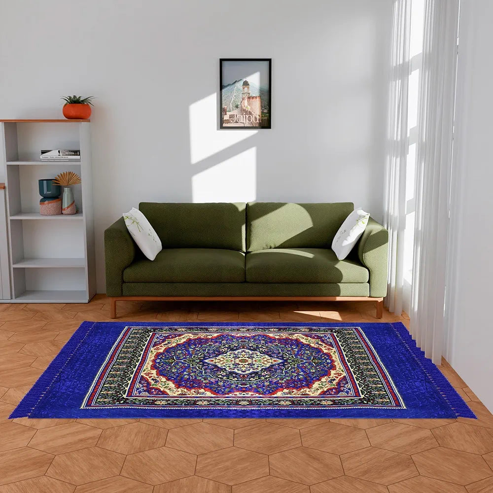 Kuber Industries Carpet Velvet Carpet-Rug for Home Decor Carpet Rug for Bedroom Blue