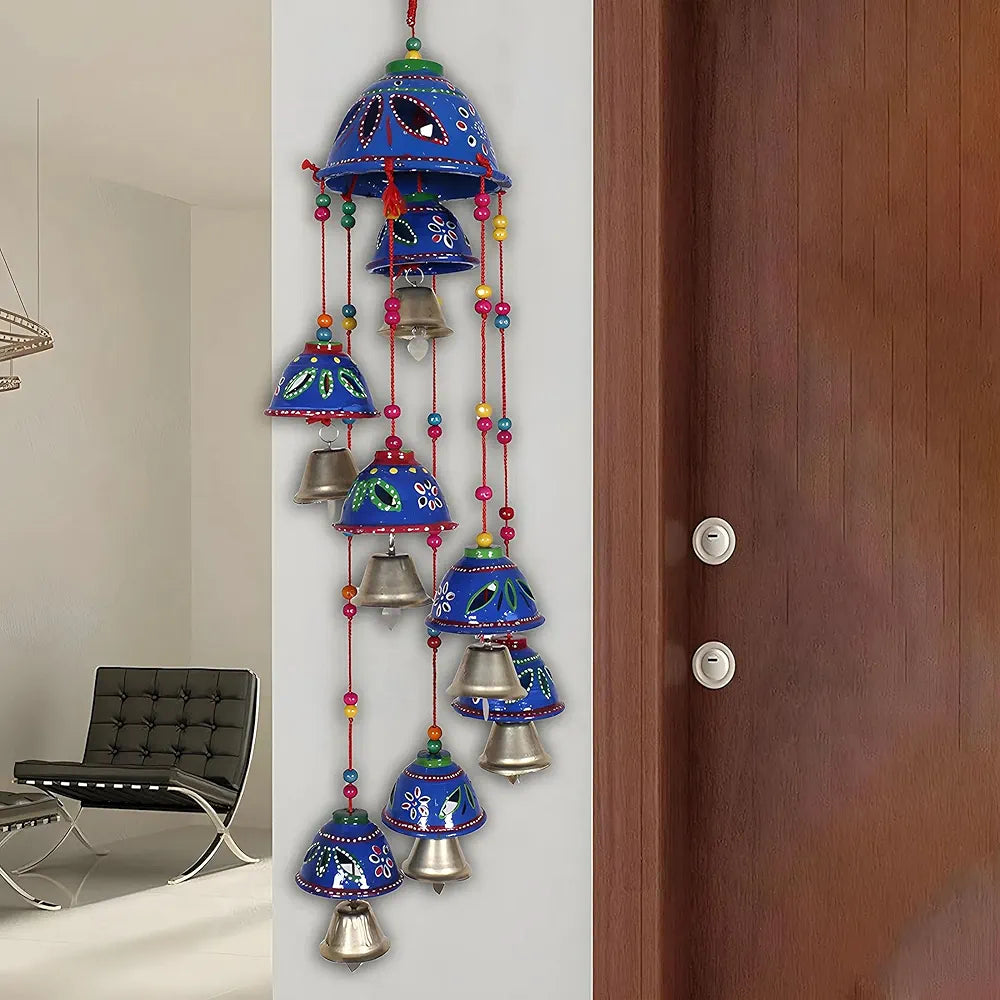 Kuber Industries Plastic Rajasthani Design Handcrafted Hanging Windchimes Latkan 8 Bells-1 Pcs