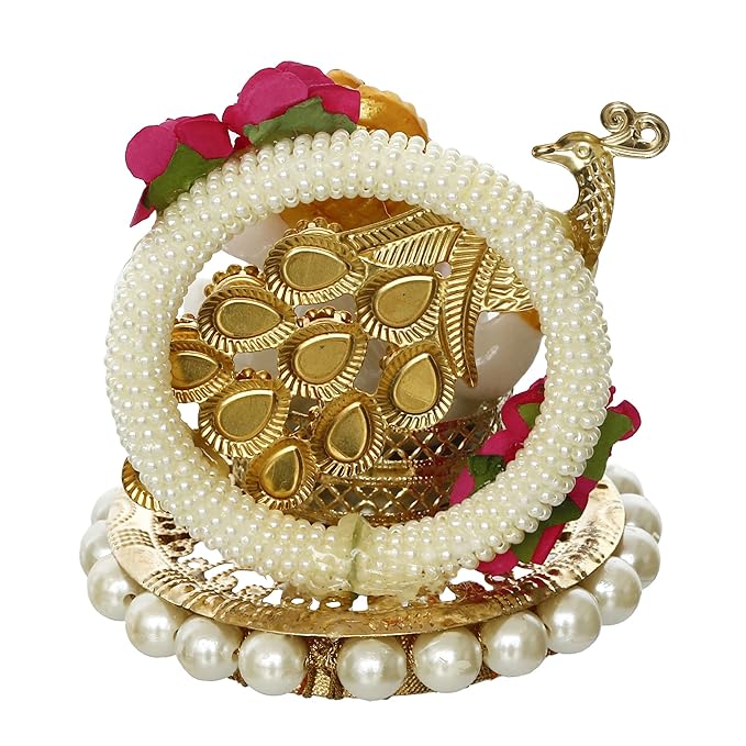 Ecraftindia Resin Lord Ganesha Idol on Peacock Decorative Plate | Ganesha Idol for Home Decor