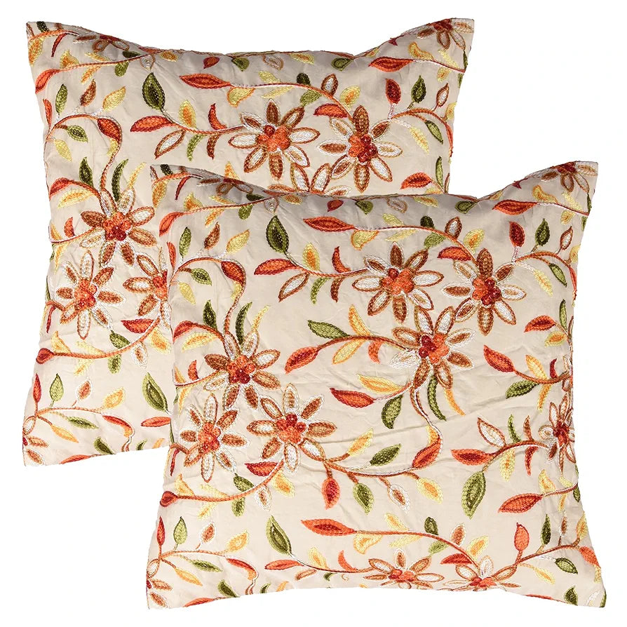 Kuber Industries Cushion Cover Pillow Covers Embroidery Cushion Covers Set of 5 Cream