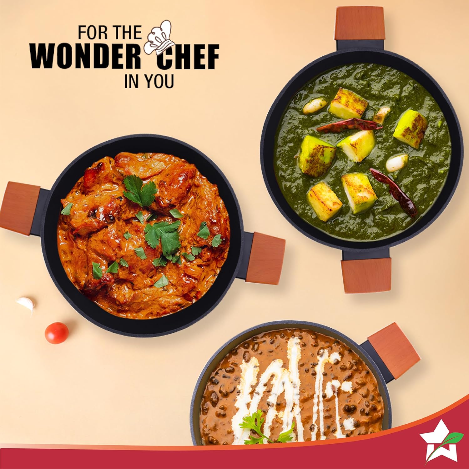 Wonderchef Caesar Forged Virgin Aluminium Kadhai With Glass Lid | 24cm | Black | Greblon C3 Non-stick Coating