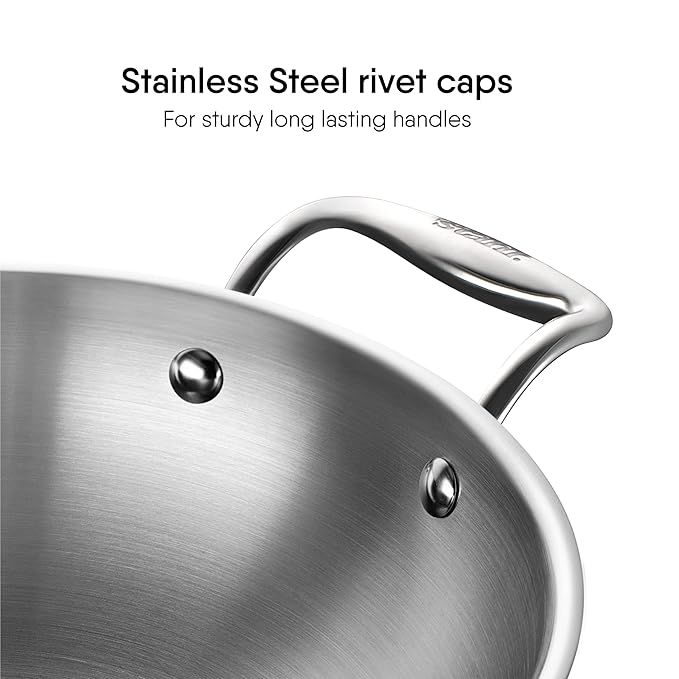 Stahl Artisan Triply Stainless Steel Round Bottom Kadhai With Lid | Extra Deep Kadai | 1.8 L | 20 Cm