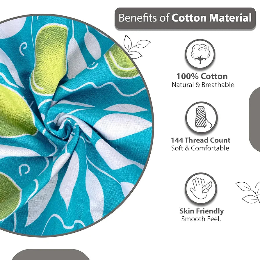 Divine Casa 144 TC 100% Cotton Bedsheet for Double Bed with 2 Pillow Cover Colour Teal & Yellow