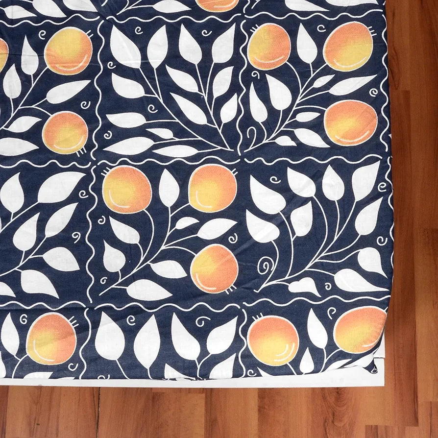 Divine Casa 144 TC Cotton Super Soft Brushed Elastic Fitted Floral Queen Size Double Bed Bedsheet with 2 Pillow Cover Colour Blue Velvet