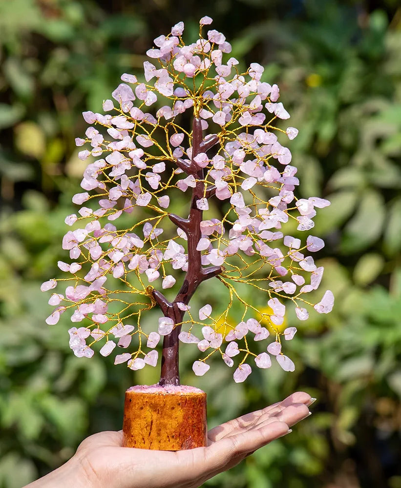 Hindcraft Rose Quartz Crystal Tree Golden Wire 10-12 inch