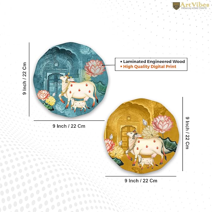 Artvibes Pichwai Round Shape Wooden Wall Hanging Decor | Decorative Hanging Items for Living Room