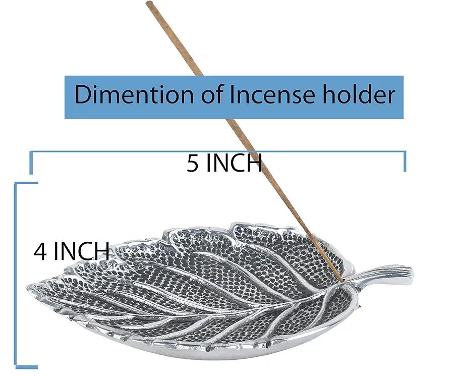Pure Source India Leaf Design Aluminum Agarbatti Stand Silver