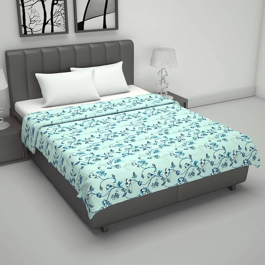 Divine Casa Floret 100% Cotton Double Dohar 120 GSM Soft & Lightweight Throw Blanket Colour Winter Fern