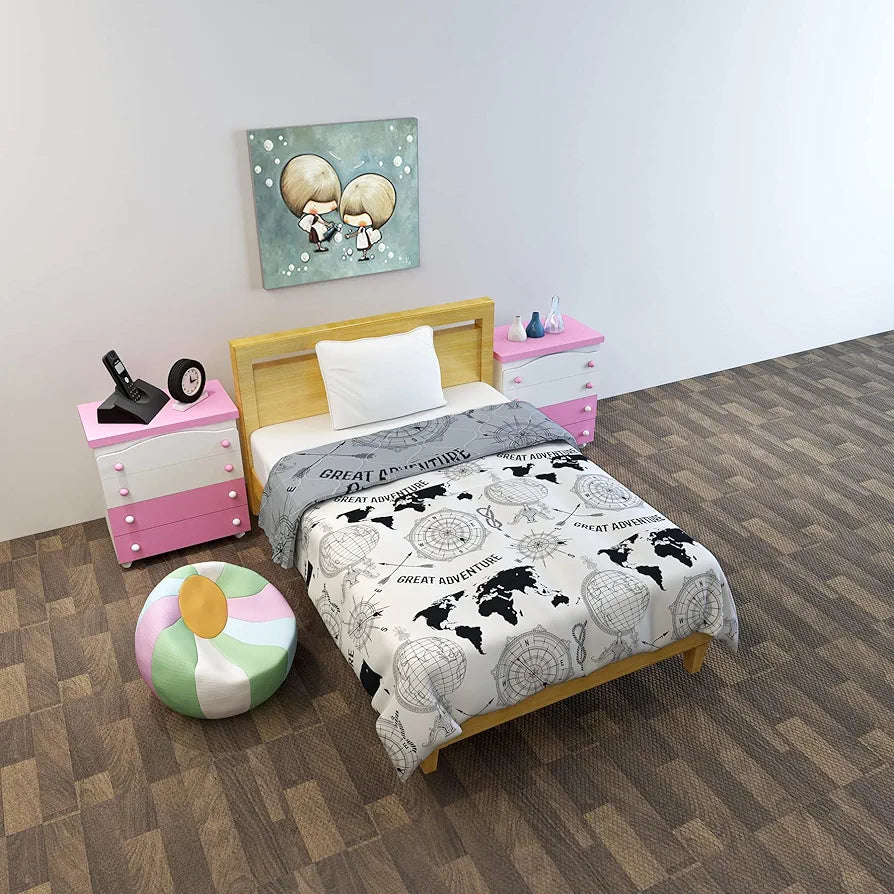 Divine Casa 120 GSM Microfiber Reversible Kids Single Bed Comforter Ultra-Soft Toddler Blanket Colour Stonewash Grey