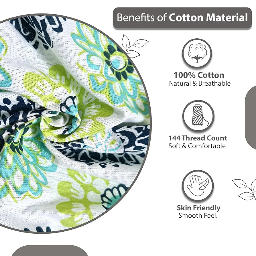 Divine Casa 100% Cotton Bedsheet for Single Bed, 144 TC Bedsheet Single Size Bed Cotton with 1 Pillow Cover Colour Green Blue