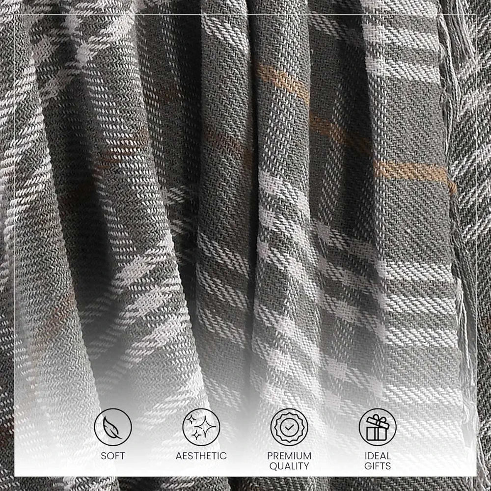 Sashaa World Soft Check Throw Blanket Colour Dark Grey
