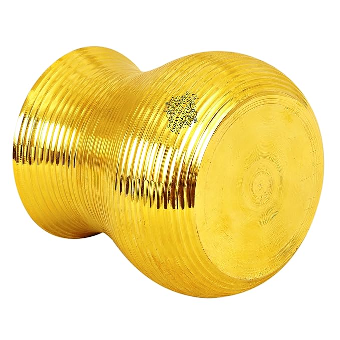 Indian Art Villa Pure Brass Glass Tumbler With Curved Lining Design - 258 gms
