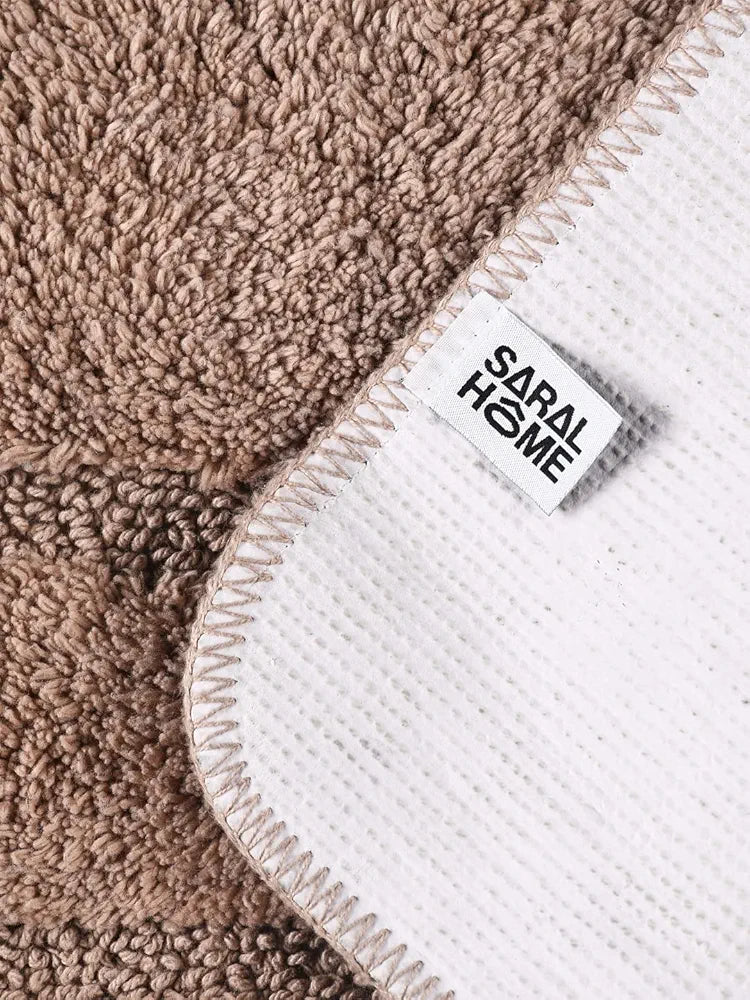 Saral Home Cotton Anti Slip Bathmat Set with Contour Colour Beige