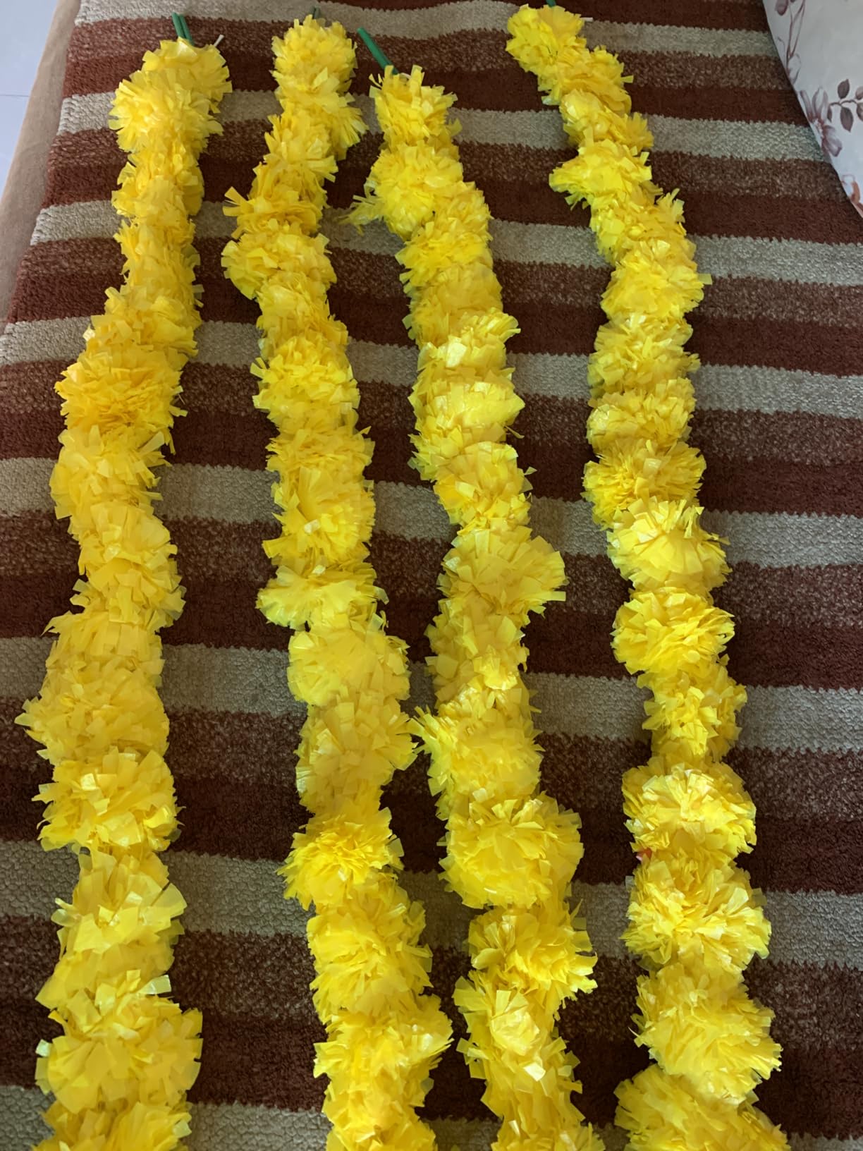 Artificial Marigold Fluffy Flowers Garlands Yellow Approx. 4.5 to 4.9 ft- 5 Pieces