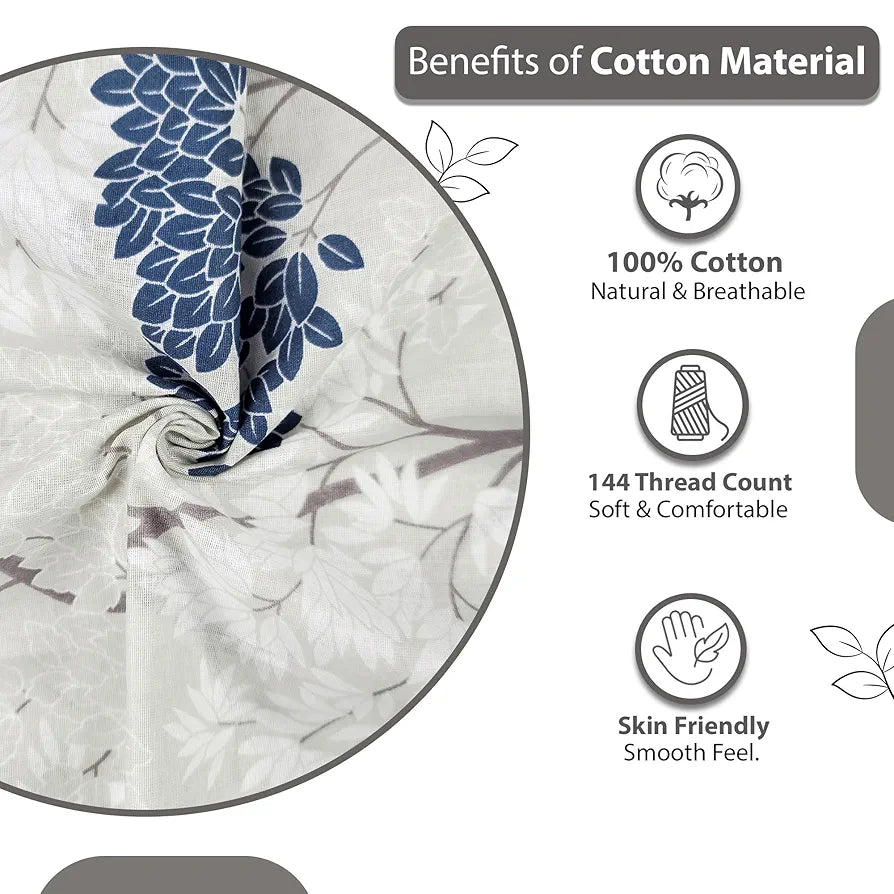 Divine Casa 144 TC 100% Cotton Bedsheet for Double Bed with 2 Pillow Cover Colour Grey Blue