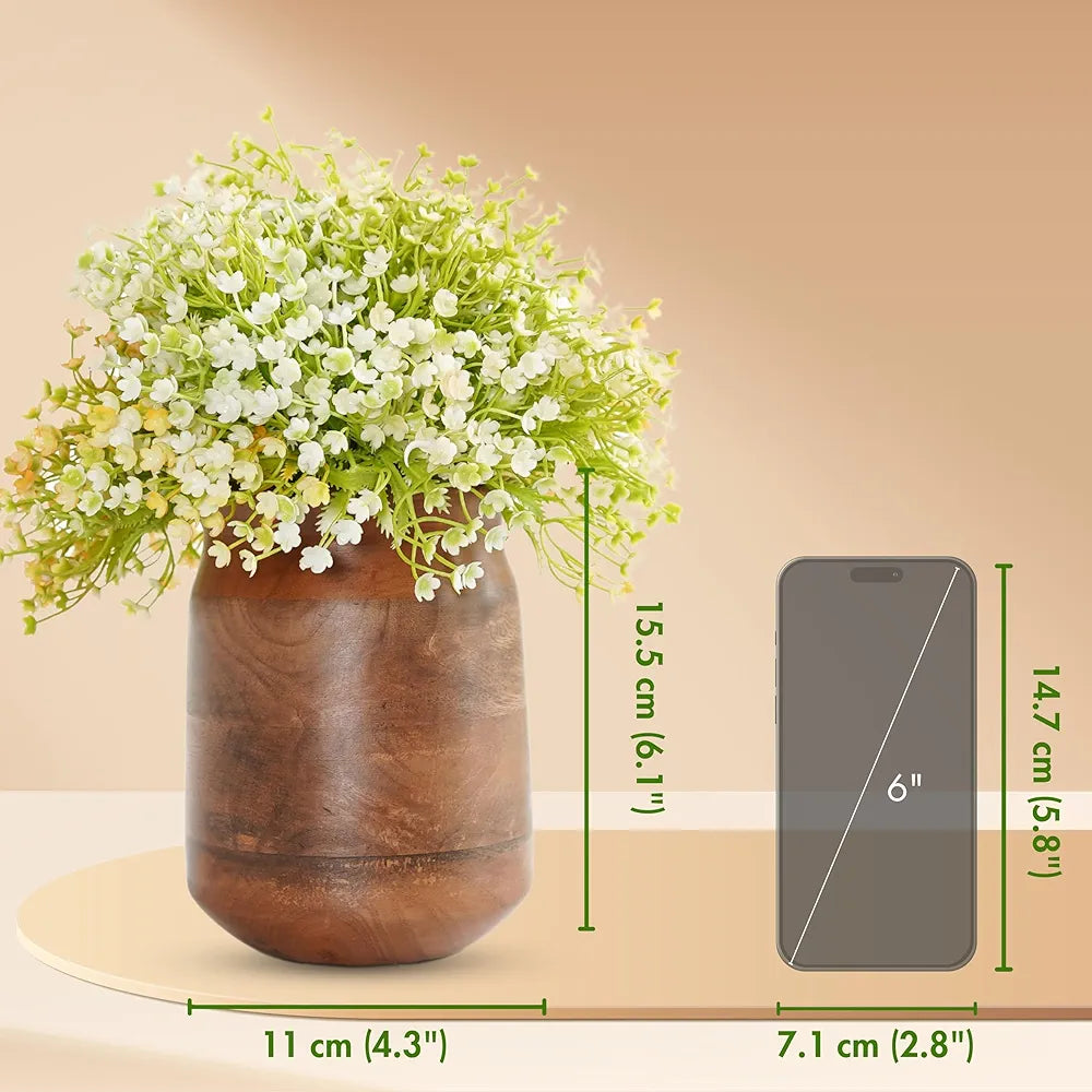 Behoma Flower Vase Jar Shape Mango Wood Vases Walnut Brown Finish Flowers not Included