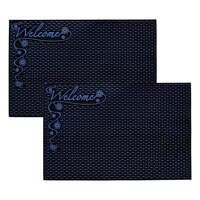 Kuber Industries Door Mat Rubber Mud Trapper Mat Welcome Mat Black & Blue Colour