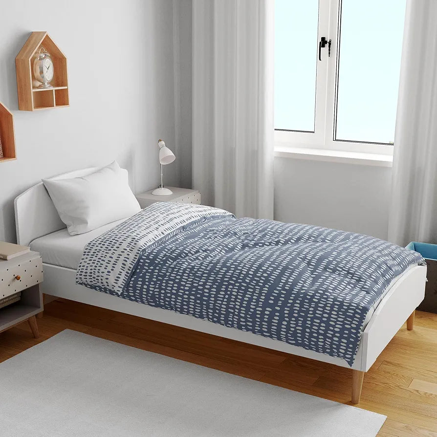 Divine Casa 120 GSM Microfiber Single Kids Dohar Soft & Lightweight Throw Blanket Rain Dash Pattern Colour Rainy Blue