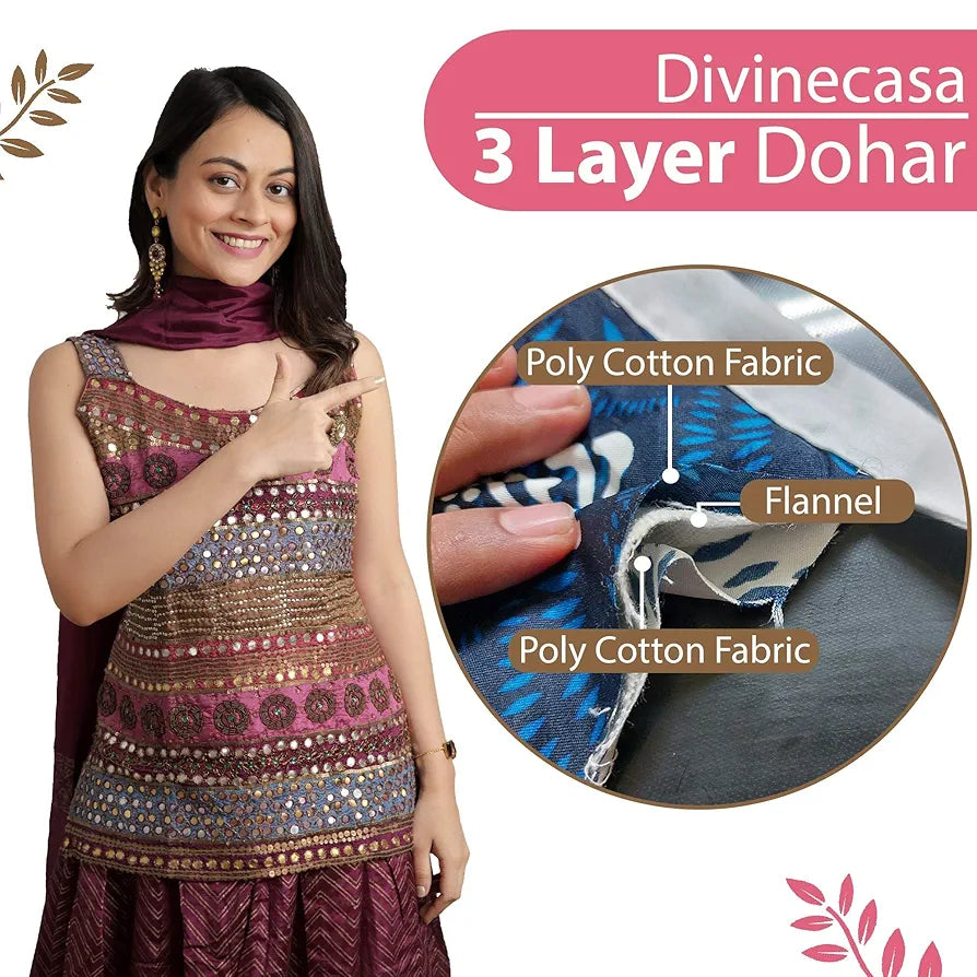 Divine Casa Glace Cotton 120 GSM Ultrasoft Reversible Lightweight Printed Double Bed AC Dohar Blanket TC - 120 Colour Orange and Pink