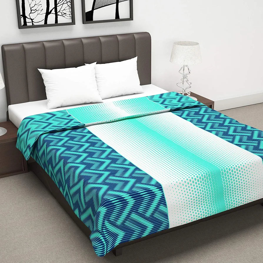 Divine Casa 120 GSM Microfiber Double Dohar Soft & Lightweight Throw Blanket Chevron Pattern Colour Aqua Chevron